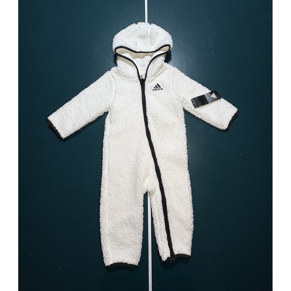 Adidas Sherpa Fleece Jumpsuit Hooded One Piece Romper Toddler Size 18 Months‎